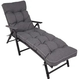 TexDeko® Ecolen Liegenauflage für Gartenliege Polster 190x60cm Grau | mit Antirutsch-Boden, wasser- & schmutzabweisend, UV-Schutz, Paspelrand, Leinenoptik, bequemes Polster für Sonnenliege