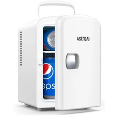 AstroAI 2 in 1 Mini Kühlschrank, 4 Liter Fridge mit Kühl- und Heizfunktion 12 Volt am Zigarettenanzünder und 220 Volt Steckdose für Autos, Büros und Schlafsäle, Weiß