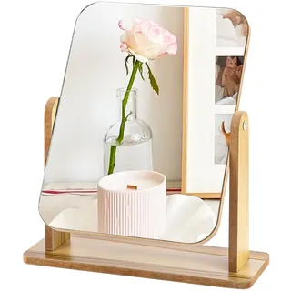 Encuryna Standspiegel Klein, Stehend Holz Beauty Kosmetikspiegel, Freistehend Tischspiegel für Schminktisch Schreibtisch, Schlafzimmer, Badezimmer Abnehmbar Einfachen