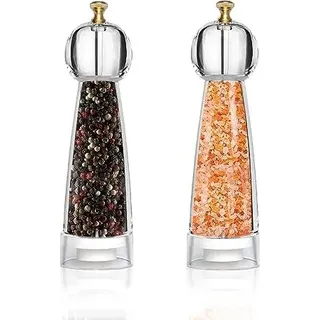 Pfeffermühle Salzmühlen, 2 Stücke, 8 Zoll klassisches transparentes Acryl -Handkranken, keramische Kernverstellbare grobe frische Pfeffer, verschieden - Transparent