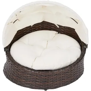 Teamson Pets Clotho Drinnen Draussen Rattan Katzen Oder Hunde Bett Liege mit Einziehbarem Baldachin und Abnehmbarem Waschbarem Kissen Braun/Creme ST-N10004-UK
