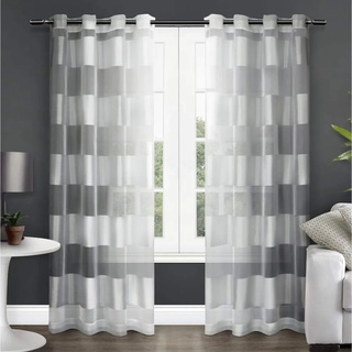 Exclusive Home Navarro gestreift Sheer Tülle Top Fenster Vorhang Paneele (Set von 2), 137,2 x 213,4 cm, Polyester, weiß, 96 x 54 x 0.1 cm