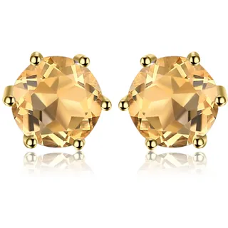 JewelryPalace Rundschliff 0.9ct Echt Citrin Ohrstecker Silber 925 Damen, Gelber Naturstein Schmuck Set, Ohrringe Silber Edelstein Mädchen, Ohrstecker Silber Klein mit Stein Frauen Geschenk Vergoldet