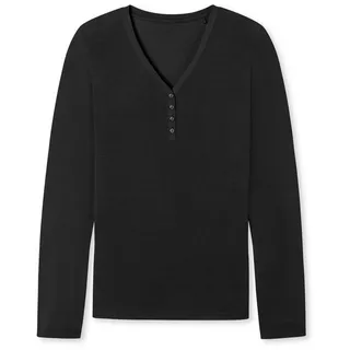 SCHIESSER Damen Schlafshirt Langarm Modal mit Knopfleiste-Mix + Relax Pyjamaoberteil, schwarz_175478, 34