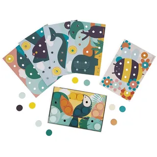 Janod - Meine ersten Mosaike aus Holz - Entwicklungsspielzeug - 6 Lochkarten und 38 Holzfiguren - Farben und Motorik lernen - Farben auf Wasserbasis - Ab 2 Jahren, J08277