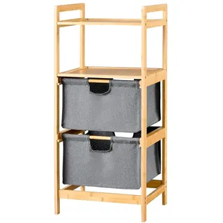 Wintem Wäschekorb aus Bambus mit 2 Körben und 2 Ablagen 90 x 38 x 30 cm – große und robuste Regale mit Tragfähigkeit 6 kg – robust und umweltfreundlich platzsparend für Küche, Bad oder Waschküche