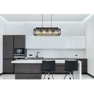 GLOBO Pendelleuchte Mathilde 4-flammig Schwarz matt Rauchfarben 68 x 17 x 120 cm