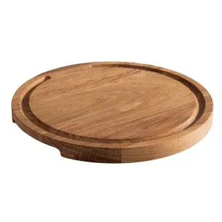 APS PIZZA Servierbrett aus Eichenholz, Rundes Pizzabrett mit Saftrille und Griffmulden, Maße (Ø x H): 24 x 2 cm