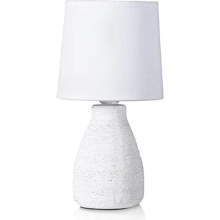 BRUBAKER Tischlampe Nachttischlampe - 28 cm - Weiß - Keramik Lampenfuß - Baumwoll Schirm - Landhaus Shabby Chic - Weiß
