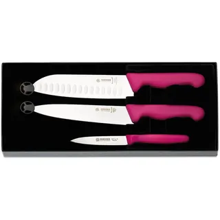Giesser Küchenmesser-Set 3-teilig mit Santoku Kochmesser & Gemüsemesser pink