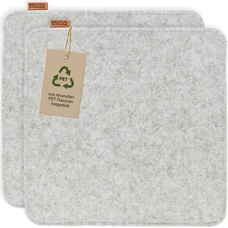Miqio Design Filz Sitzkissen Eckig mit Antirutschnoppen | 35cm | 2er-Set | Indoor und Outdoor | Nachhaltig aus recycelten PET Flaschen | Waschbare Stuhlkissen rutschfest | Hellgrau