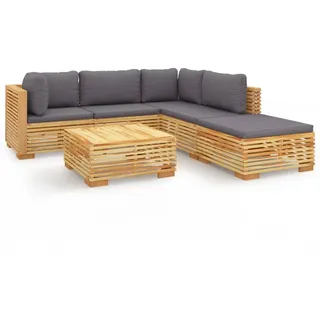 6-tlg. Garten-Lounge-Set mit Kissen Massivholz Teak - Braun, Dunkelgrau
