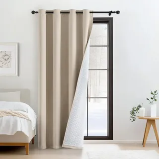 Woaboy Thermovorhang Kälteschutz Blickdicht Türvorhang 132x245 cm Hellbeige | 1 Stück Doppellagige Winter Kälteschutzvorhang Wohnzimmer Raumteiler Vorhänge mit Ösen verdunklungsvorhänge Schlafzimmer