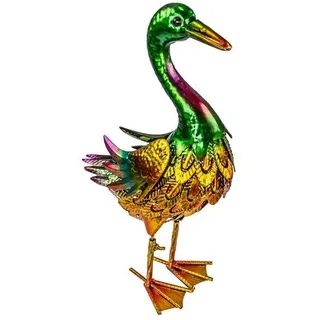 Gartenfiguren aus Metall für den Garten, moderne Deko-Figuren, handbemalt mit Rostschutz-Lackierung, für außen, witterungsbeständig (Ente – ca. 34,5 cm hoch) - Bunt