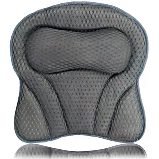 Badewannenkissen mit 6 Saugnäpfen & Haken - Ergonomisches Nackenkissen mit Memory-Schaum & 4D Air Mesh, Schnelltrocknend, Für alle Badewannen (Grau)