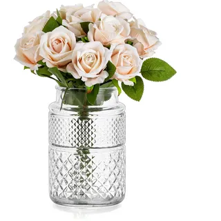 Glasseam Blumenvase Vintage Gross Glasvase, 1er 20cm H Glas Vase Groß | Deko Vasen Klar, Glasvasen Set, Rosenvase, Tulpenvase, Tischvase, Ttischdeko, Wohnzimmer, Home Dekoration