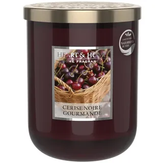 HEART & HOME - Duftkerze auf Basis von natürlichem Sojawachs für zu Hause - Großes Glas Schwarze Kirsche Gourmet - 75h Brenndauer - Geschenk, Dekoration und Duft für Zuhause