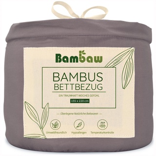 Bambaw – Bettbezug 155x220 cm - 100% Bambus - Deckenbezug Allergiker - weicher und atmungsaktiver Bettdeckenbezug - Bettbezug Sommer - dunkelgrau