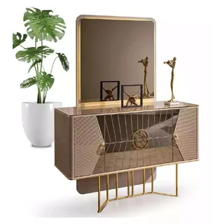 Schminktisch Luxus Schlafzimmer Kosmetiktisch Spiegeltisch Kommode Sideboard - Beige