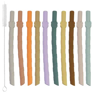 10 Stück Silikonstrohhalme, wiederverwendbare Strohhalme mit 2 Stück Reinigungsbürsten, Ersatzstrohhalm, für heiße und kalte Getränke (Multicolor)