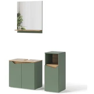 Vicco Badmöbel-Set Marelle, Grün/Artisan 3 Teile, mit Midischrank