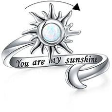 Angst Ring für Damen S925 Sterling Silber Erstellter Opal Sonne und Mond Fidget Spinner Ring Verstellbar Offene Endgravur You are my Sunshine Spinner Geschenk für Sie (59 (18.9))