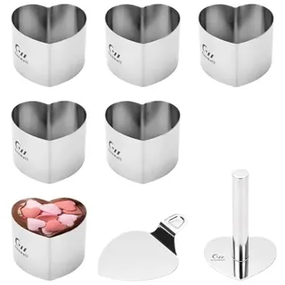 Guowall Herzbackform-set, Herz Dessertringe und Speiseringe, Kuchenringe mit Heber & Stampfer, Edelstah
