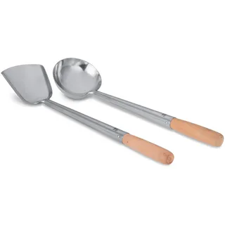 Craft Wok Schöpflöffel und Pfannenwender-Set mit Holzgriffen für asiatische chinesische Woks aus Karbonstahl, traditionell / 732W325