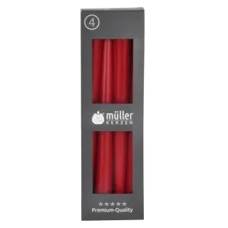 Müller Kerzen Spitzkerzen, karminrot, Gepresste Stabkerzen mit konisch geformten Fuß, 1 Packung = 4 Stück, (Ø x H): 22 x 245 mm