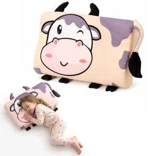 champracer Schlummerkids Kissen, Calmly Kinderkissen, Kinderkopfkissen, Atmungsaktives Ergonomisches Kissen für Jungen und Mädchen mit Niedlichen Tierdesigns (Kuh,50 * 30 cm)