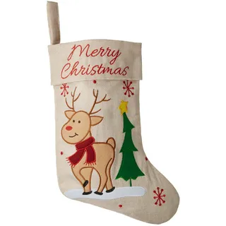 tectake Nikolausstiefel IN Jute-Optik Mit Rentier-motiv,26 x 36,5 cm,beige , Beige , Kunststoff , 36.5x0.5x26 cm , Dekoration, Weihnachtsdekoration