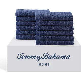 Tommy Bahama - Waschlappen-Set, sehr saugfähige Baumwoll-Badezimmer-Dekor, fusselarm und lichtbeständig (Nordsee-Dunkelblau, 12-teilig)