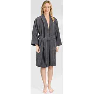 Damenbademantel HAMMETEX "Ren, 100% Baumwolle" Gr. L, dunkelgrau, L:100cm, Baumwolle, Hausmäntel, Damenbademantel, 380 g/m2 Frottee Bademantel mit Taschen – Saugfähig & Weich