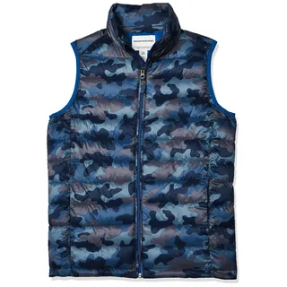 Amazon Essentials Jungen Leichte, Wasserabweisende, Verstaubare Daunenweste Mit Kapuze, Blau Tarnmuster, 8 Jahre