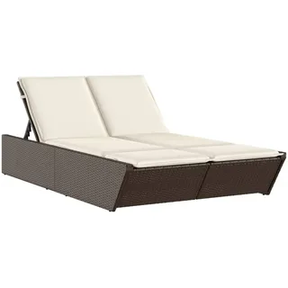 vidaXL Doppel-Sonnenliege mit Auflagen Braun Poly Rattan - Beige, Weiß