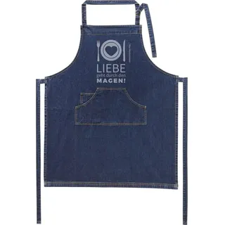 Jeans-Schürze mit Namen - Motiv Liebe - lustig - viele Motive - Kochschürze - Grillschürze - personalisiert - dunkelblau - Größe 75x90 cm - persönliches Geschenk - mit Wunschname - mit Wunschmotiv