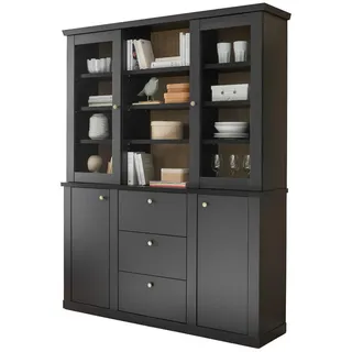 Furn.Design Buffet schwarz matt, Eiche 158 cm, Buffetschrank Landhaus mit Soft-Close , Schwarz, Eichefarben , Holzwerkstoff , Nachbildung,Eiche , 13 Fächer , 3 Schubladen , Sockel , 158x201x42 cm , FSC Mix , Esszimmer, Anrichten, Buffetschränke