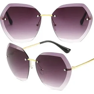 Randlose Damensonnenbrille, Braun, Metallrahmen, UV 400 Cat 3 Filter, Größe 62 mm x 58 mm - Gold