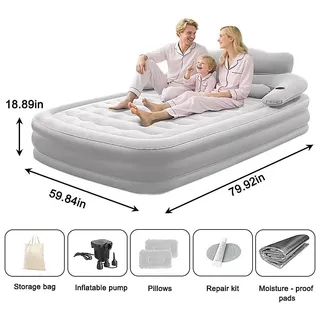 Luftmatratze 1–2 Personen - Selbstaufblasbares Bett - Integrierte Pumpe - 152×203×48 cm - Camping, Auto & Zuhause - Faltbar, Tragbar - EVA - Hellgrau