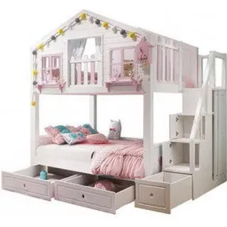 360Home schönes Haus Etagenbett mit Rutsche, Stufen und Stauräumen 1350x1900mm Stufen mit Stauraum+Zwei Schubladen