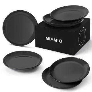 MIAMIO – 6 teiliges Teller/Speiseteller Set aus Steingut Keramik Geschirr Set - Le Papillon Kollektion (Schwarz, Große Teller (6x))