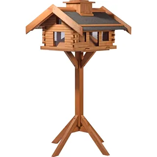 dobar® XXL Vogelvilla - Großes Vogelhaus aus Massivholz - Vogelfutterhaus inkl. Ständer - Futterstation mit Bitumen - Futterhaus für Wildvögel - 84 x 78 x 163 cm - Dunkelbraun