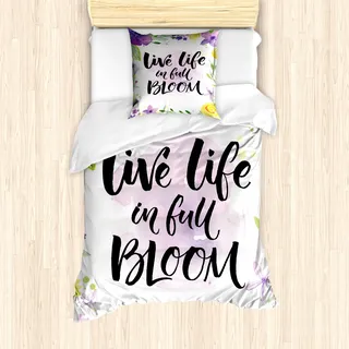 ABAKUHAUS Blumen Bettbezug Set für Einzelbetten, Motivierende Motto Muster, Milbensicher Allergiker geeignet mit Kissenbezug, Lila Gelb Anthrazit grau