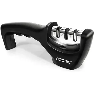 Adoric Manuelle Messerschärfer Messerschleifer, Messerschäfer 3 Stufen Messerschleifer Wolframstahl für Grobschliff, Diamant für mittelfeinen Schliff und Spezialkeramik für Feinschliff.(Schwarz)