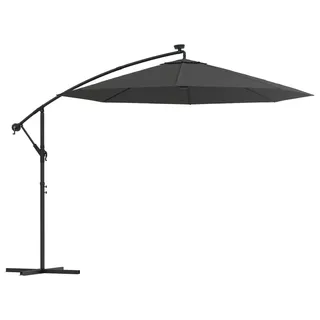 vidaXL Ampelschirm mit LED-Beleuchtung und Stahl-Mast 300 cm Anthrazit - Grau