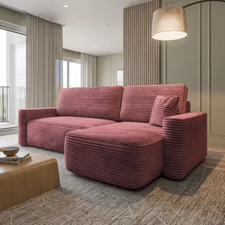 Masseno Ecksofa NERI T mit Schlaffunktion L-Form, Sofa mit Bettkasten, Wohnzimmersofa, Couch, Soffa, Bettsofa, Couchgarnitur- Rosa, TILIA 62 - Rosa