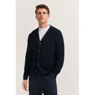 Cardigan BUGATTI "Regular Fit", Herren, Gr. 3XL, blau (390, marine), Strick, 50% Baumwolle, 50% Polyester, unifarben, regular fit, V-Ausschnitt, Rippbündchen, Strickjacken Cardigan, mit V-Ausschnitt und Ripp-Struktur