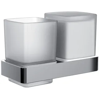 EMCO Loft Doppel Becherhalter aus Glas, Zahnputzbecher in Chrom, Wandmontage Bad Accessoire Modern, Elegant, Praktisch als Duschzubehör