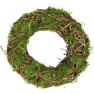 Flair Flower Kranz mit Moos Weidenkranz romantische Deko Blumenkranz Rattankranz Dekokranz Kerzenkranz Kunstblumendeko Landhaus Kränze Rohling Osterdeko Frühjahr Frühling Adventskranz Weihnachtsdeko Tischdeko