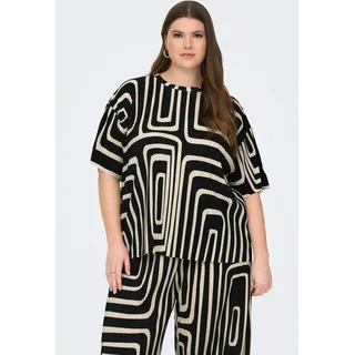 Kurzarmshirt ONLY CARMAKOMA "CARRAVENNA S/S PLISSE AOP TOP JRS NOOS", Damen, Gr. L, schwarz aop:oatmeal graphic, Jersey, Obermaterial: 100% Polyester, bedruckt, regular fit normal, Rundhals, Shirts Kurzarmshirt